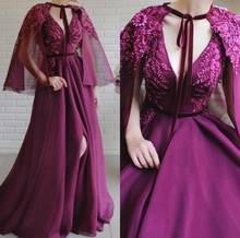 2020 Purple Evening Dresses With Wrap V Neck Split Floral Appliqued Beaded Prom Dress Custom Made Specail Occasion Party Gowns 2024 - buy cheap