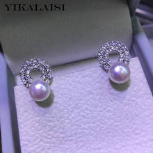 YIKALAISI-pendientes de plata esterlina 925 para mujer, joyería de perlas naturales finas 2020, aretes de tuerca de 6-7mm, venta al por mayor 2024 - compra barato