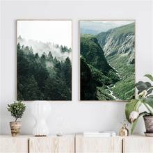 Cuadro de niebla de bosque y montaña, paisaje natural, póster escandinavo, decoración nórdica, Impresión de paisaje, arte de pared, pintura en lienzo 2024 - compra barato