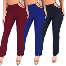 AVV 2019 Autumn New Fashion Slim Ladies Solid Color Hollow Bandage Trousers High Waist Casual Stretch Skinny Pencil Women Pants 2024 - buy cheap
