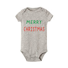 Roupa do bebê do natal feliz natal bonito impresso bebê bodysuit manga curta algodão macacão bebê outfits 0-24 m 2024 - compre barato