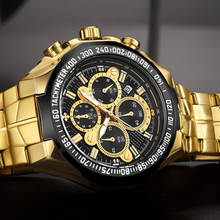 Relógio esportivo masculino wwoor ouro e preto, relógio de pulso esportivo luxuoso militar à prova d'água com cronógrafo, 2021 2024 - compre barato