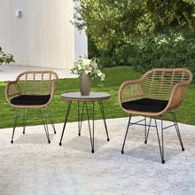 4 Pieces Patio Furniture Set Outdoor Garden Patio Oshion 3 pcs Wicker Rattan Patio Conversation Set with Tempered Glass Table 2023 - buy cheap