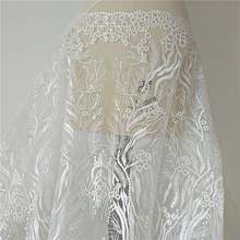 Beautiful bridal lace fabric ivory wedding dress fabric grass tulle lace 130cm width sell by yard 2024 - buy cheap