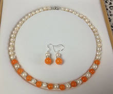 Conjunto de pendientes y collar de Jade naranja Akoya, perlas cultivadas blancas de 7-8MM, 18 ", sin caja 2024 - compra barato
