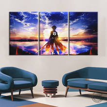 Paisagem colorida anime decoração ataque no titan cartaz eren pintura da parede lona sala de estar decoração casa 2024 - compre barato