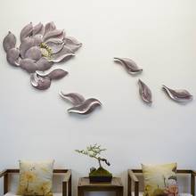 Chinese Resin 3D Lotus Wall Hanging Ornaments Hotel Corridor Wall Sticker Craft Home Livingroom Background Wall Mural Decoration 2024 - buy cheap