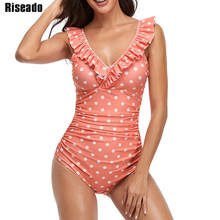 Riseado Polka Dot One Piece Swimsuit V-neck Sexy Swimwear Women Ruffle Swimming Suit for Women Ruched Beachwear 2022 Summer 2024 - buy cheap