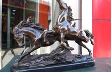 13" Chinese Pure Bronze Copper & Marble Lucky Two Horse sculpture Statue 2024 - buy cheap