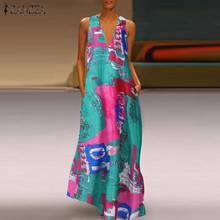 Bohemian Summer Printed Maxi Dress 2021 Women's  Sundress ZANZEA Casual Sleeveless Floral Long Vestidos Female V Neck Sarafans 2024 - buy cheap