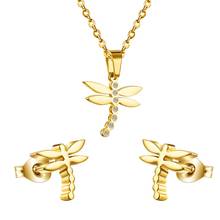LUXUKISSKIDS Dragonfly CZ Pendant Necklaces Earrings Wedding Dubai African Jewelry Sets Stainless Steel Jewelry Sets Jewellery 2024 - buy cheap