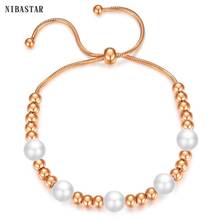 Stainless Steel Jewelry Woman Simple adjustable length Pearl Charm Bracelets Bangles For Women Girls Jewelry Accessories 2024 - buy cheap