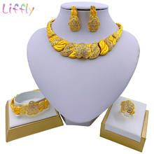 Liffly-conjunto de joyas de oro de Dubai para mujer, conjunto de joyería africana, collar, pendientes, Boda nupcial nigeriana de lujo 2024 - compra barato