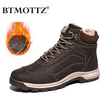 Botas masculinas de couro legítimo à prova d'água, calçados quentes de neve para trabalho e casual btmottz 2024 - compre barato