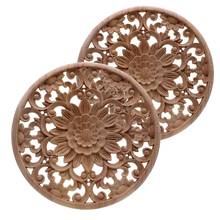 Carved Flower Carving Round Wood Appliques For Furniture Cabinet Unpainted Wooden Mouldings Decal Decorative Figurine Promotion 2024 - buy cheap