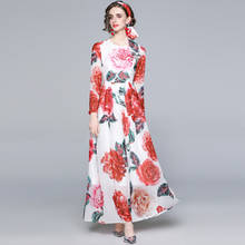 2022 Spring High-End Women's Chiffon Dress Luxuriy Long Sleeve Floral Printing Dress Vintage Lady Sandy Beach Maxi Dress 2024 - buy cheap