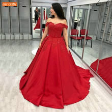 Vestido de noite longo vermelho alça em cetim 2020, sexy, aplique com renda, feminino, formal, festa sem ombros, vestido de noite personalizado 2024 - compre barato
