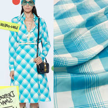 Blue Plaid Geometric Printed Satin Skirt Shirt Show High Custom Fabric Fashion 2021 Spring and Summer Fabric Type Material 2024 - buy cheap