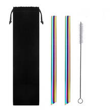 2Pcs Metal Pointed End Straw + 1Pc Brush Rainbow Drinking Straws Reusable Straws 12mm*215MM  With Portable Box Or Bag 2024 - buy cheap