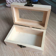 Caja de almacenamiento de joyas con tapa de vidrio de madera lisa sin pintar, caja de cofre, arte artesanal 2024 - compra barato