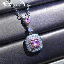 Colar feminino de prata esterlina 925, pingente quadrado e rosa de pedras preciosas, joia para casamento 2024 - compre barato