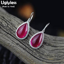 Uglyless Tempting HOT PINK Gemstones Earrings Women Elegant Party Dress Corundum Earrings Solid 925 Silver Zircon Brincos E1710 2024 - buy cheap