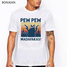 Camiseta masculina pew pew madafakas, camiseta de estampa animal engraçada para homens, camiseta gráfica vintage para o verão 2024 - compre barato