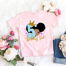 Футболка детская черная с принтом меланина, милая рубашка с рисунком принцессы на день рождения, номер 2-11, розовая одежда для малышей, футболка для девочек, летний топ, Подарочная футболка 2024 - купить недорого