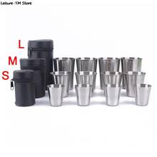 Juego de tazas de viaje de 30ml/70ml/170ml, Juego de 4 unids/set de tazas de acero inoxidable con tapa para orejas, tazas para beber café, té y cerveza con funda, vajilla 2024 - compra barato