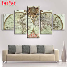 FATCAT mapa del mundo Vintage Diy pintura de diamante 5 Panel de paisaje cuadrado completo bordado de diamantes redondos venta decoración AE1794 2024 - compra barato