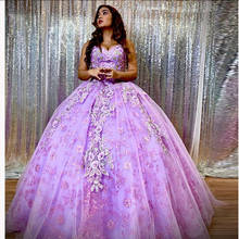 Светильник-Фиолетовое бальное платье, платья для Quinceanera, милое платье с аппликацией из бисера 16, длинные официальные платья для выпускного вечера, одежда для вечеринки 2021 2024 - купить недорого