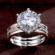 Huitan-anillos grandes de circonia cúbica para mujer, joyería de compromiso de boda, anillo de propuesta de lujo, accesorios creativos de dos tonos 2024 - compra barato