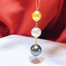 D412 Pearl Necklace Fine Jewelry Solid 18K Gold Natural Fresh Water Three Color Pearls Necklaces for Women Presents 2024 - buy cheap