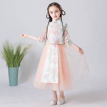 Vestido de flores para dama de honor, vestido Formal de encaje bordado con cuello mandarín, Cheongsam, HanFu chino para niñas 2024 - compra barato