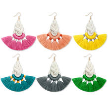 MANILAI Bohemia Fan Tassels Dangle Earrings Women Accessories Cotton Handmade Fringed Earrings Ethnic Jewelry Trendy 2024 - buy cheap