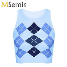 Top sleeveless sem mangas curto feminino, top sexy para mulheres e-girl y2k casual, estilo preppy, bodycon, estampa geométrica, camiseta curta 2024 - compre barato