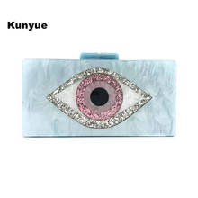 21New Arrival Light Blue Acrylic Evening Bag Luxury Evil Eye Patchwork Clutch Purse Luxury Hardbox Bag Bridal Party Prom Handbag 2024 - buy cheap