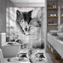 Juego de cortinas de ducha impermeables de lobo aplanado, Juego de tapa de inodoro, alfombra antideslizante, decoración del hogar con 12 ganchos 2024 - compra barato