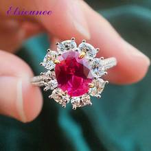 Elsieunee vintage 100% anel de noivado em prata esterlina 925, corte oval em rubi criado com diamante de moissanite, joias finas para meninas 2024 - compre barato