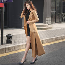 Como cáqui trench para mulheres fino micro camurça cinto casacos jaqueta de outono feminino tunique longue casaco wxf125 2024 - compre barato