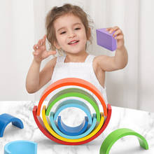 let's make Rainbow Blocks Baby Wooden Toy Montessori Rainbow Building DIY Creative Stacking Balance Game For Children Kids Gift 2024 - buy cheap