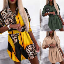 Leosoxs Summer 2021 New Fashion Tunic Solid  Women's Dress Casual Long Sleeve Print Turndown Collar Empire Sexy Lady Mini Dress 2024 - buy cheap