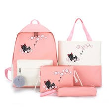 4Pcs/set Cat Printing Canvas Cute School Bag For Teenagers Girls Student High Quality Women School Backpacks Female Book Bags 2024 - buy cheap