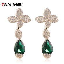 YANMEI-pendientes colgantes con diamantes de imitación para mujer, aretes con forma de flor, CZ, dos niveles, elegante, planta, joyería, regalo YME9 2024 - compra barato