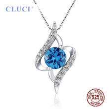 CLUCI Fashion Blue Zircon Sterling Silver Women Pendant for Necklace Geometric 925 Silver Charms Pendant DP014SB 2024 - buy cheap