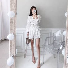 Зимнее белое платье с принтом размера плюс, женское повседневное шифоновое платье с длинным рукавом, женское платье с пышными рукавами, Vestido Fiesta Mujer 2024 - купить недорого