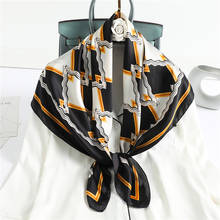 Bufanda cuadrada de seda a cuadros para mujer, Hijab con estampado de primavera y verano, pañuelo para el cuello, 2021 2024 - compra barato