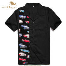 Мужская черная рубашка с коротким рукавом с принтом машин, Лоскутная хлопковая винтажная ковбойская рокабилли, рубашка ST110 camisa hombre 2024 - купить недорого