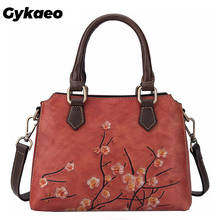 Gykaeo European and American Style Small Genuine Leather Women Handbag Ladies Vintage Floral Cowhide Tote Bag Red Shoulder Bags 2024 - buy cheap