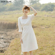 KAUNISSINA Simple Short Wedding Dress White Cheap Wedding Dresses Half Sleeve Square Collar Knee-Length Bridal Gowns 2024 - buy cheap